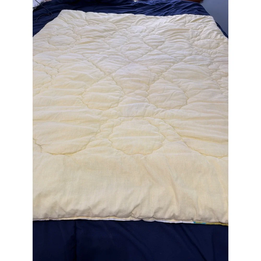 VTG Downloft Quilted Comforter Baby Crib Yellow Storybook Animal Print Quilt MCM